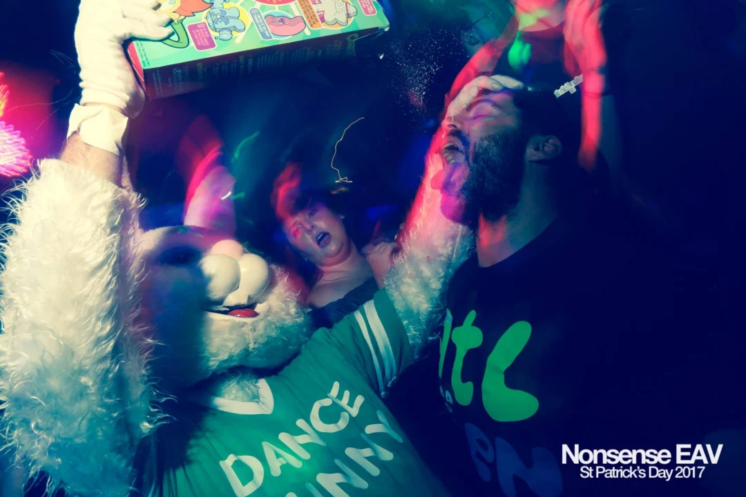 Nonsense EAV - St Pats 2017! It was so green! There was a giant rainbow and pot of gold! There was Dance Bunny sharing Lucky Charms! Crowd surfing leprechaun! Kimber was the DJ! 3rd Friday of Every Month at The Basement in East Atlanta.