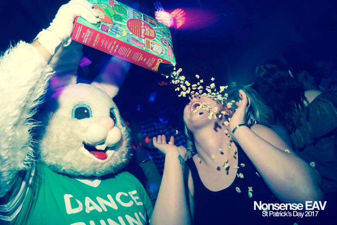 Nonsense EAV - St Pats 2017! It was so green! There was a giant rainbow and pot of gold! There was Dance Bunny sharing Lucky Charms! Crowd surfing leprechaun! Kimber was the DJ! 3rd Friday of Every Month at The Basement in East Atlanta.