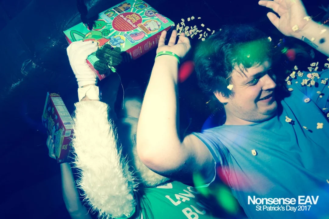 Nonsense EAV - St Pats 2017! It was so green! There was a giant rainbow and pot of gold! There was Dance Bunny sharing Lucky Charms! Crowd surfing leprechaun! Kimber was the DJ! 3rd Friday of Every Month at The Basement in East Atlanta.