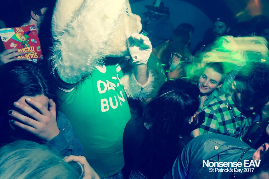 Nonsense EAV - St Pats 2017! It was so green! There was a giant rainbow and pot of gold! There was Dance Bunny sharing Lucky Charms! Crowd surfing leprechaun! Kimber was the DJ! 3rd Friday of Every Month at The Basement in East Atlanta.