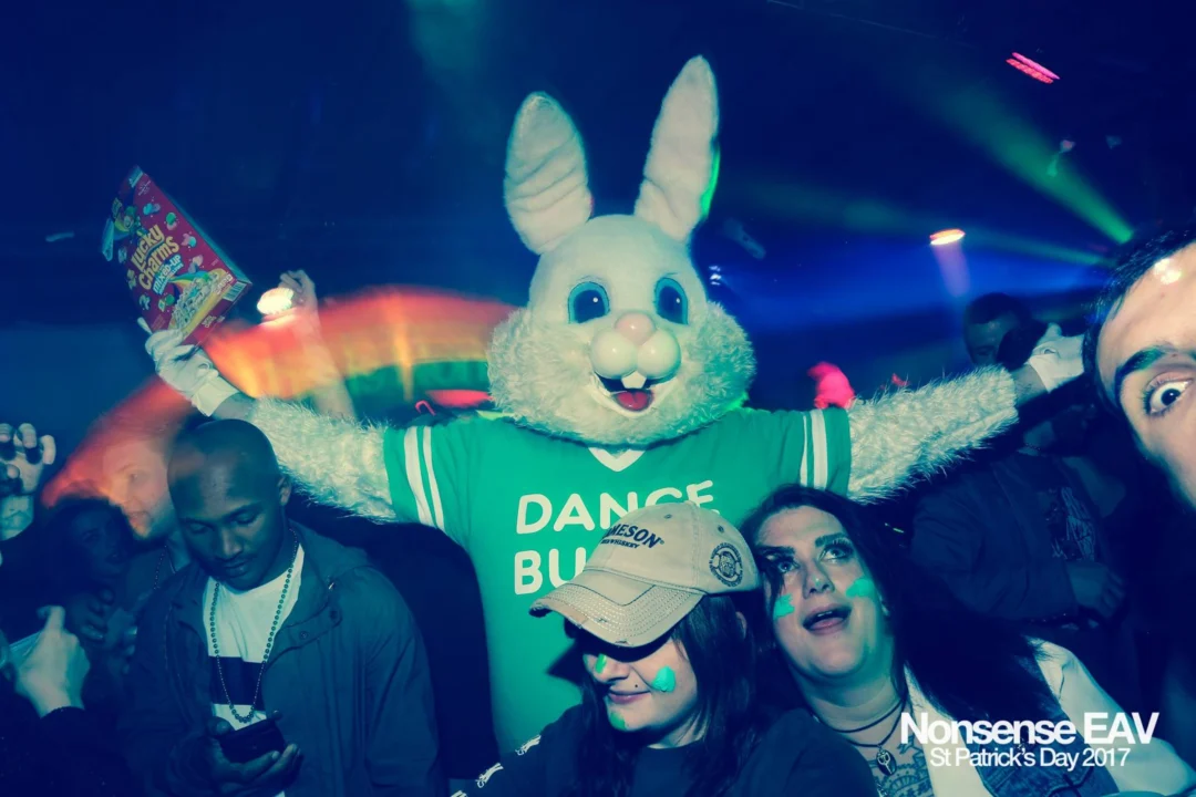 Nonsense EAV - St Pats 2017! It was so green! There was a giant rainbow and pot of gold! There was Dance Bunny sharing Lucky Charms! Crowd surfing leprechaun! Kimber was the DJ! 3rd Friday of Every Month at The Basement in East Atlanta.