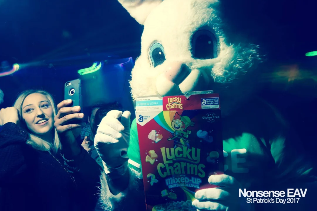 Nonsense EAV - St Pats 2017! It was so green! There was a giant rainbow and pot of gold! There was Dance Bunny sharing Lucky Charms! Crowd surfing leprechaun! Kimber was the DJ! 3rd Friday of Every Month at The Basement in East Atlanta.