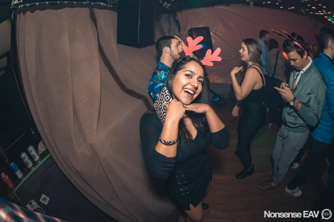 Nonsense Holiday Party 2017! Kimber + Fuller + Santa! It's Altanta's Indie Pop Dance Party! Tag your friends! Photo by Oh Snap/Fabeaux!