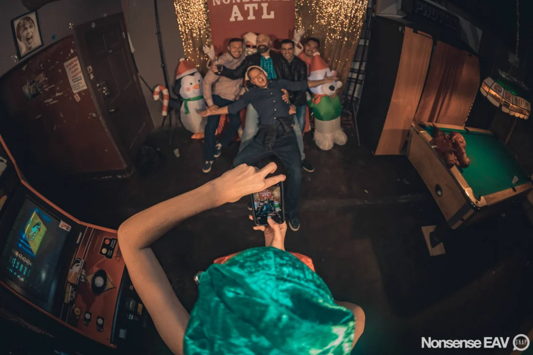 Nonsense Holiday Party 2017! Kimber + Fuller + Santa! It's Altanta's Indie Pop Dance Party! Tag your friends! Photo by Oh Snap/Fabeaux!