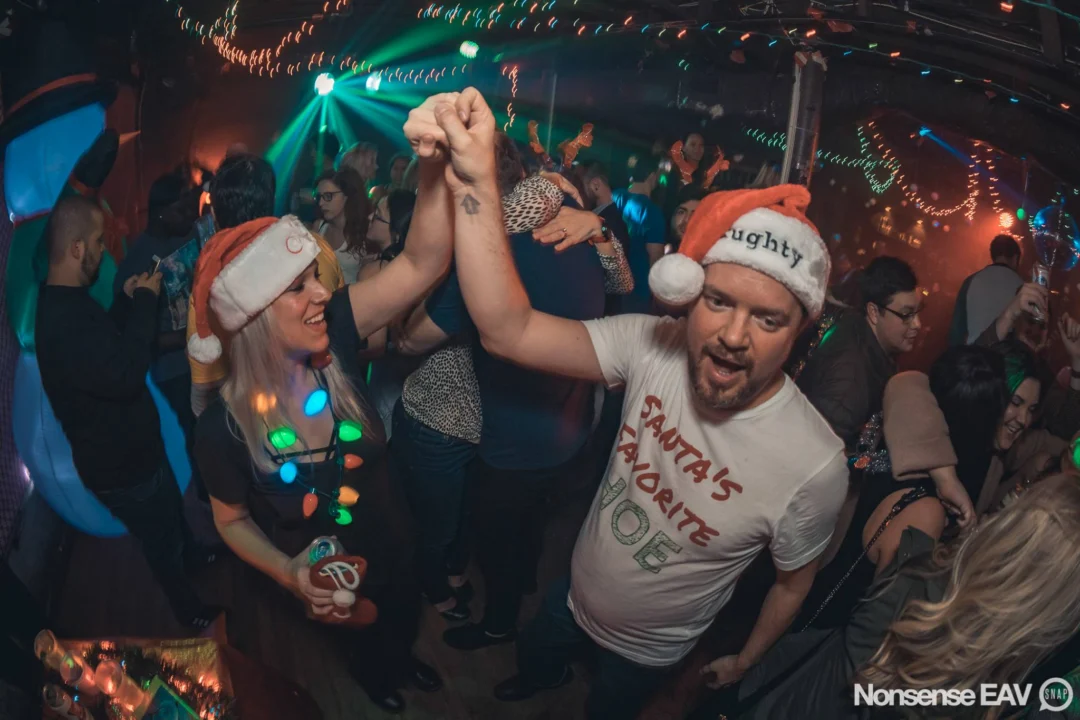 Nonsense Holiday Party 2017! Kimber + Fuller + Santa! It's Altanta's Indie Pop Dance Party! Tag your friends! Photo by Oh Snap/Fabeaux!
