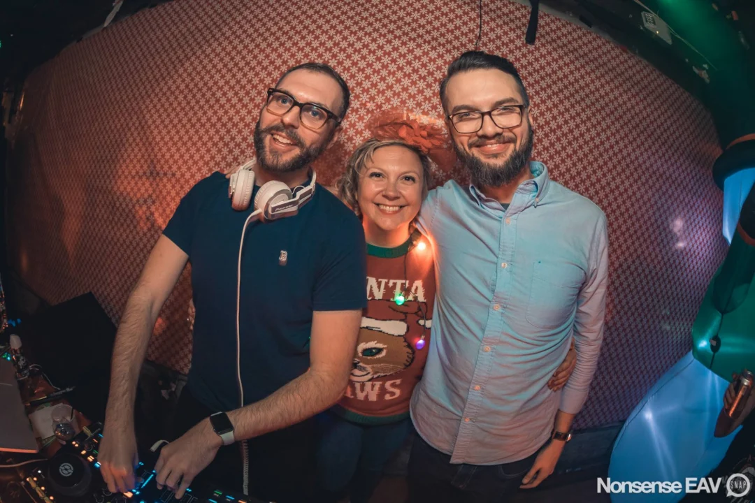 Nonsense Holiday Party 2017! Kimber + Fuller + Santa! It's Altanta's Indie Pop Dance Party! Tag your friends! Photo by Oh Snap/Fabeaux!