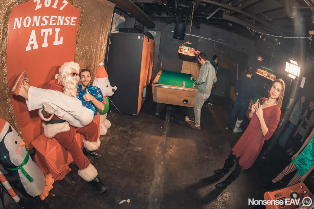 Nonsense Holiday Party 2017! Kimber + Fuller + Santa! It's Altanta's Indie Pop Dance Party! Tag your friends! Photo by Oh Snap/Fabeaux!