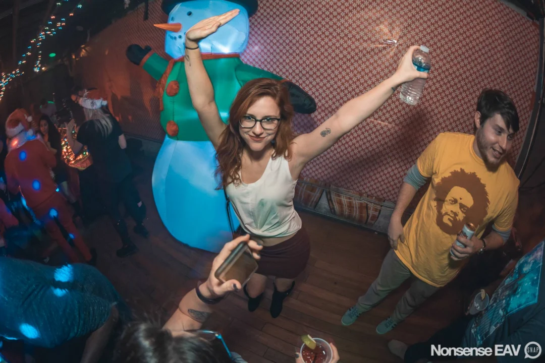 Nonsense Holiday Party 2017! Kimber + Fuller + Santa! It's Altanta's Indie Pop Dance Party! Tag your friends! Photo by Oh Snap/Fabeaux!