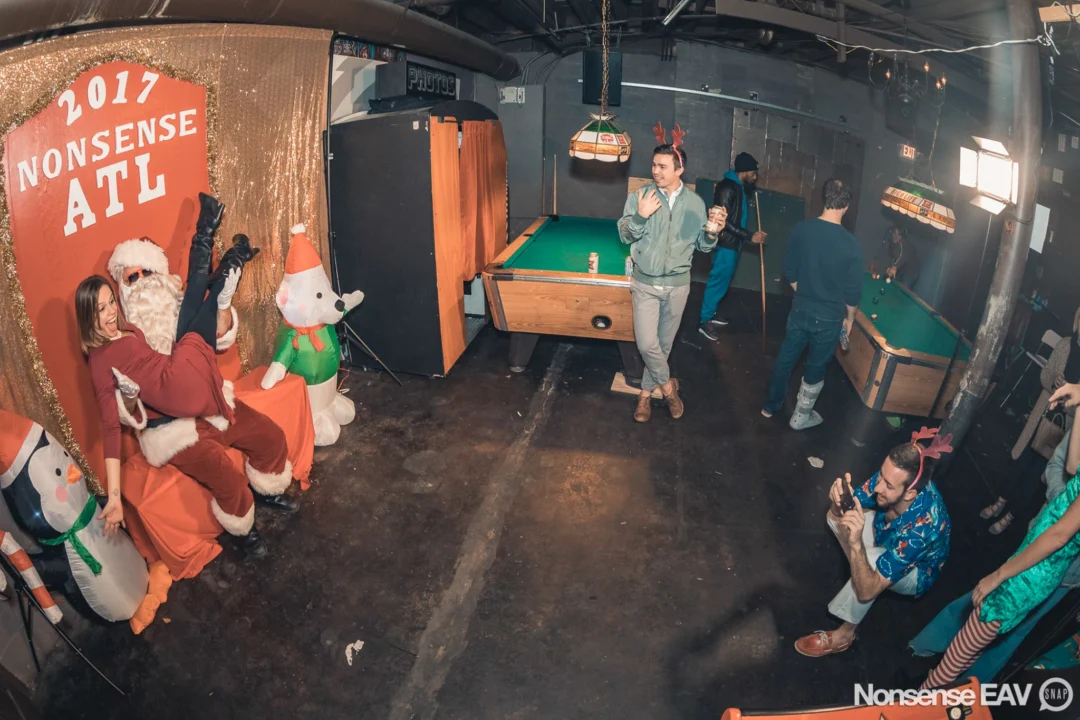Nonsense Holiday Party 2017! Kimber + Fuller + Santa! It's Altanta's Indie Pop Dance Party! Tag your friends! Photo by Oh Snap/Fabeaux!