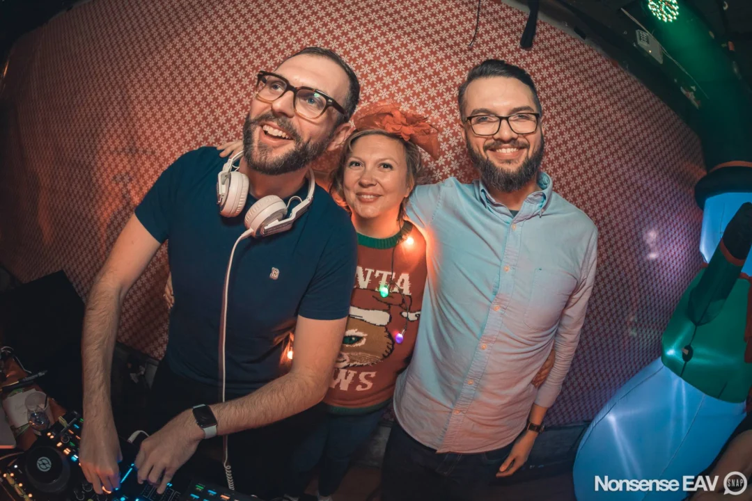 Nonsense Holiday Party 2017! Kimber + Fuller + Santa! It's Altanta's Indie Pop Dance Party! Tag your friends! Photo by Oh Snap/Fabeaux!