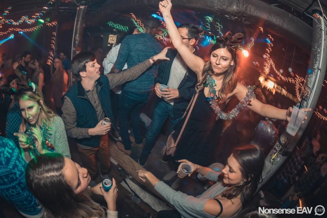 Nonsense Holiday Party 2017! Kimber + Fuller + Santa! It's Altanta's Indie Pop Dance Party! Tag your friends! Photo by Oh Snap/Fabeaux!