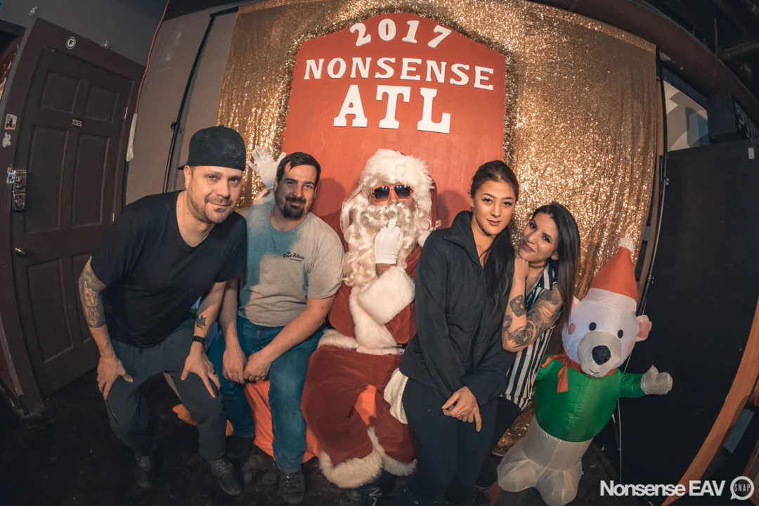 Nonsense Holiday Party 2017! Kimber + Fuller + Santa! It's Altanta's Indie Pop Dance Party! Tag your friends! Photo by Oh Snap/Fabeaux!