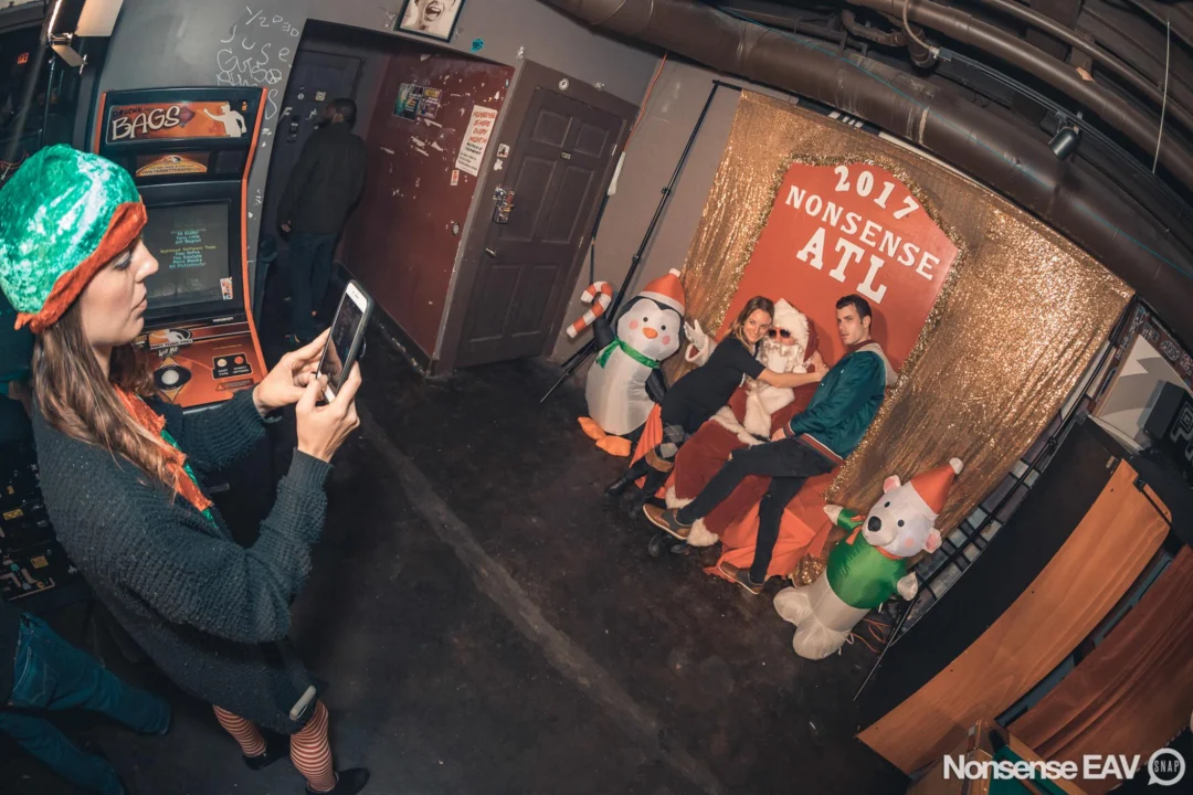 Nonsense Holiday Party 2017! Kimber + Fuller + Santa! It's Altanta's Indie Pop Dance Party! Tag your friends! Photo by Oh Snap/Fabeaux!