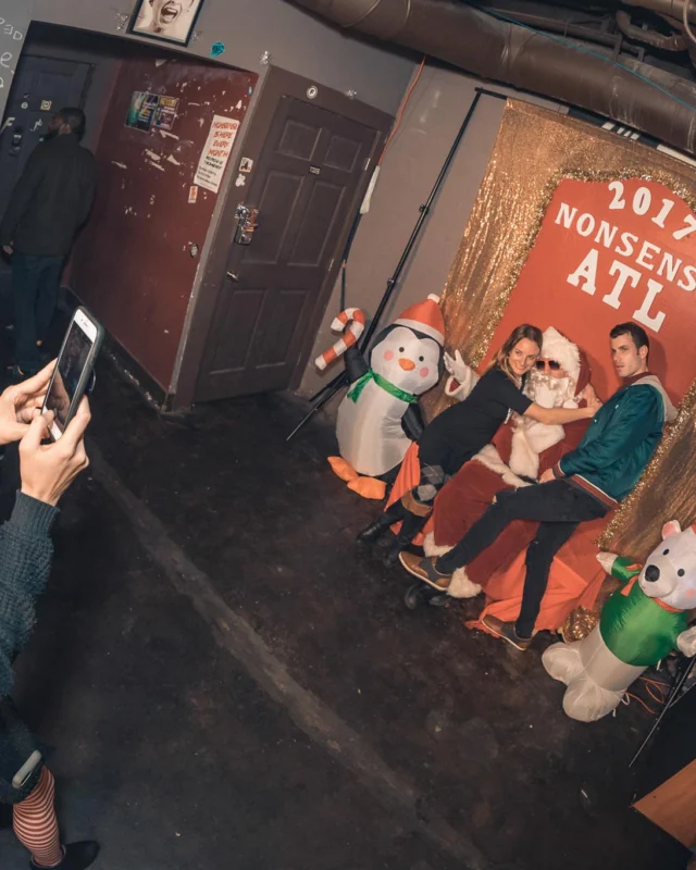 Nonsense Holiday Party 2017! Kimber + Fuller + Santa! It's Altanta's Indie Pop Dance Party! Tag your friends! Photo by Oh Snap/Fabeaux!