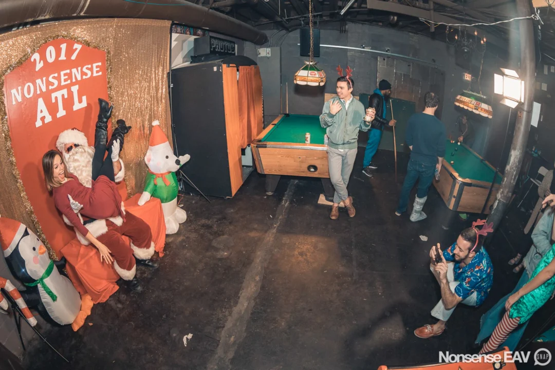 Nonsense Holiday Party 2017! Kimber + Fuller + Santa! It's Altanta's Indie Pop Dance Party! Tag your friends! Photo by Oh Snap/Fabeaux!