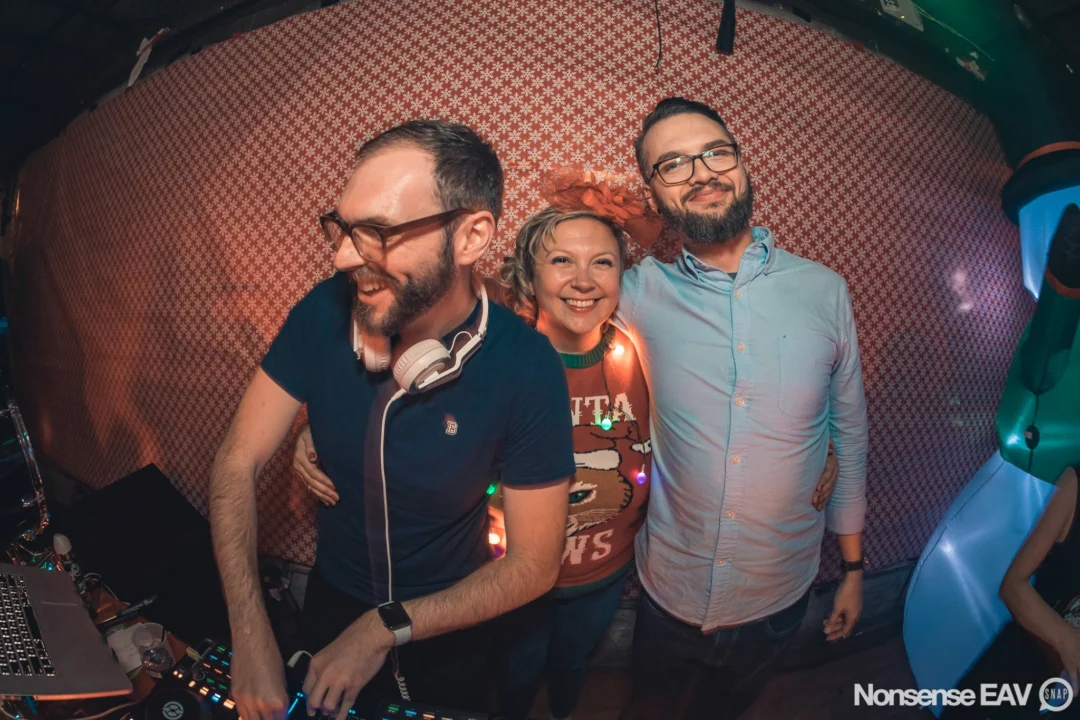 Nonsense Holiday Party 2017! Kimber + Fuller + Santa! It's Altanta's Indie Pop Dance Party! Tag your friends! Photo by Oh Snap/Fabeaux!
