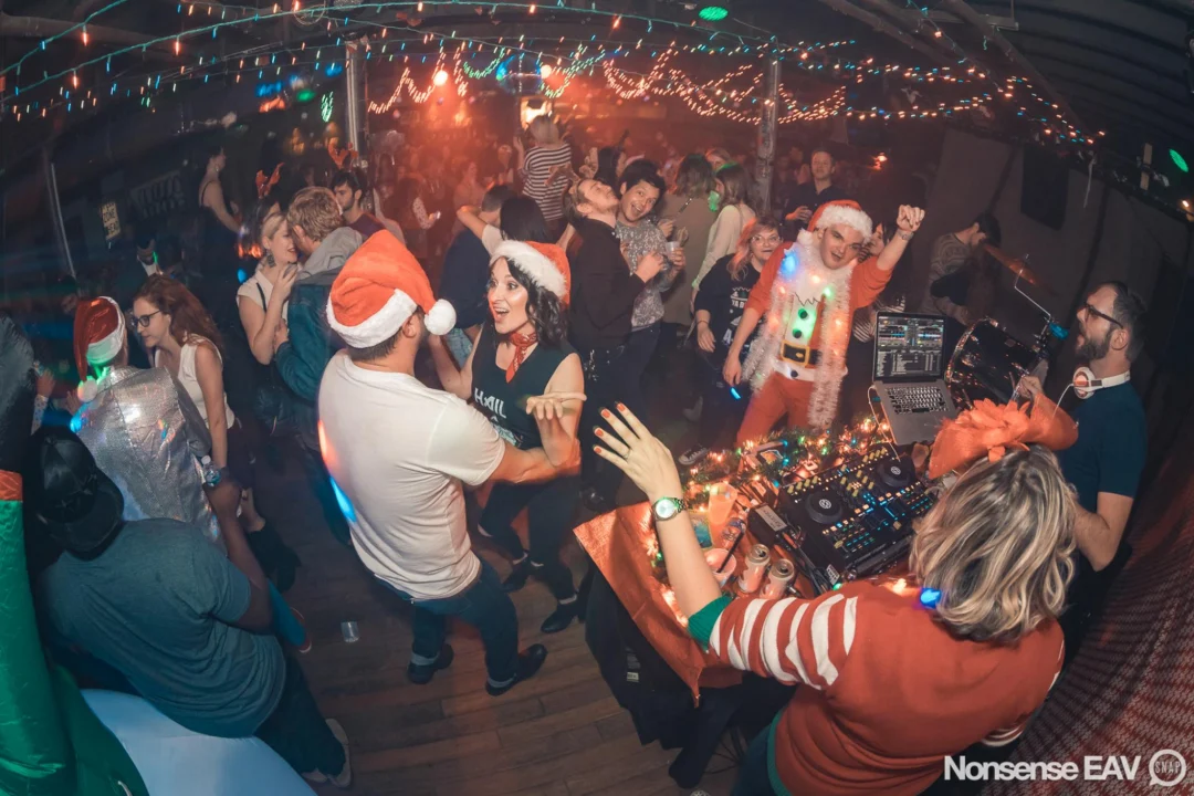 Nonsense Holiday Party 2017! Kimber + Fuller + Santa! It's Altanta's Indie Pop Dance Party! Tag your friends! Photo by Oh Snap/Fabeaux!