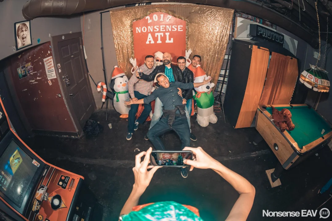 Nonsense Holiday Party 2017! Kimber + Fuller + Santa! It's Altanta's Indie Pop Dance Party! Tag your friends! Photo by Oh Snap/Fabeaux!