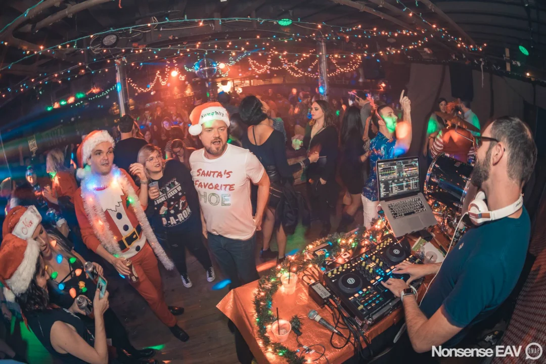 Nonsense Holiday Party 2017! Kimber + Fuller + Santa! It's Altanta's Indie Pop Dance Party! Tag your friends! Photo by Oh Snap/Fabeaux!