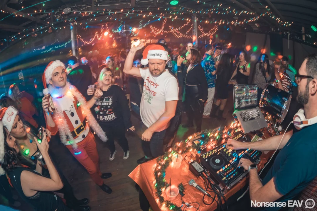 Nonsense Holiday Party 2017! Kimber + Fuller + Santa! It's Altanta's Indie Pop Dance Party! Tag your friends! Photo by Oh Snap/Fabeaux!