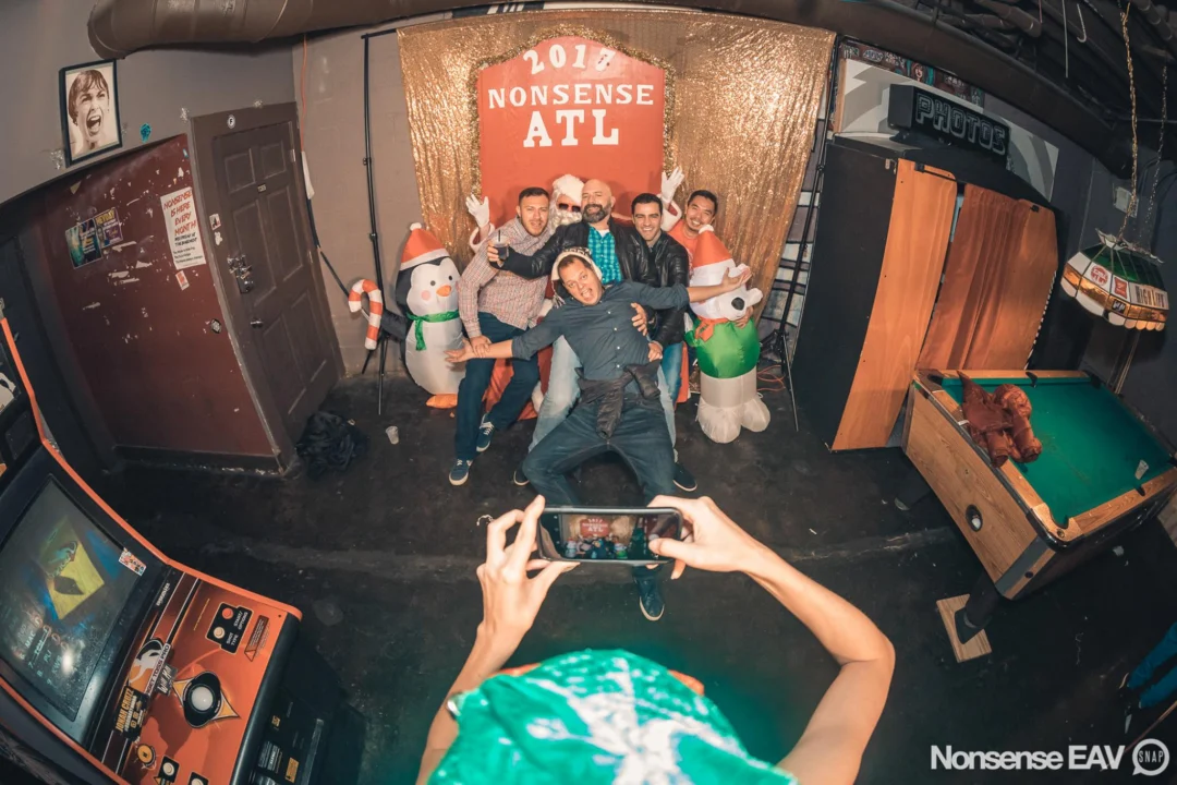 Nonsense Holiday Party 2017! Kimber + Fuller + Santa! It's Altanta's Indie Pop Dance Party! Tag your friends! Photo by Oh Snap/Fabeaux!