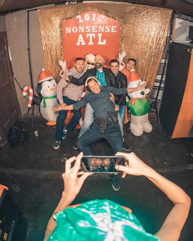 Nonsense Holiday Party 2017! Kimber + Fuller + Santa! It's Altanta's Indie Pop Dance Party! Tag your friends! Photo by Oh Snap/Fabeaux!