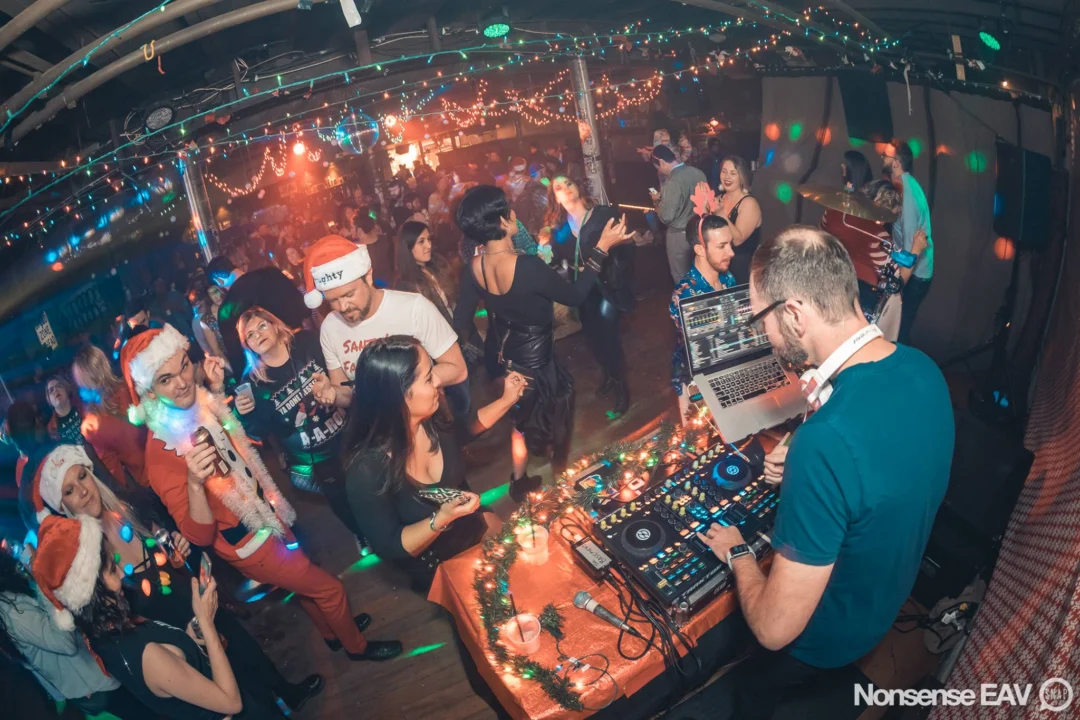 Nonsense Holiday Party 2017! Kimber + Fuller + Santa! It's Altanta's Indie Pop Dance Party! Tag your friends! Photo by Oh Snap/Fabeaux!
