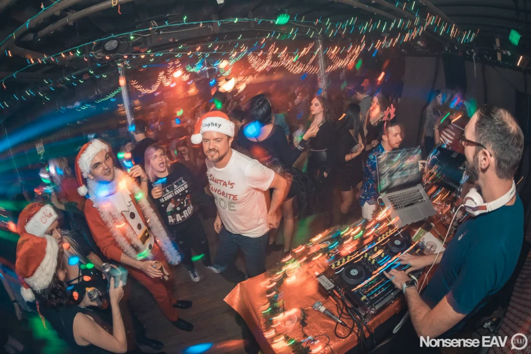 Nonsense Holiday Party 2017! Kimber + Fuller + Santa! It's Altanta's Indie Pop Dance Party! Tag your friends! Photo by Oh Snap/Fabeaux!