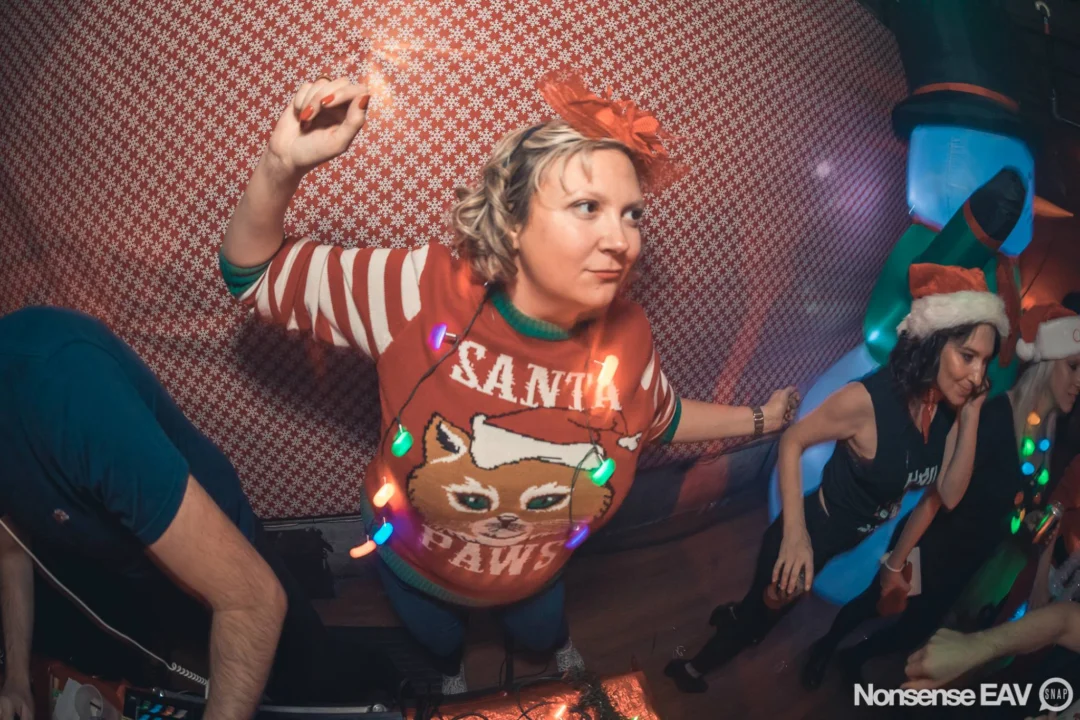 Nonsense Holiday Party 2017! Kimber + Fuller + Santa! It's Altanta's Indie Pop Dance Party! Tag your friends! Photo by Oh Snap/Fabeaux!
