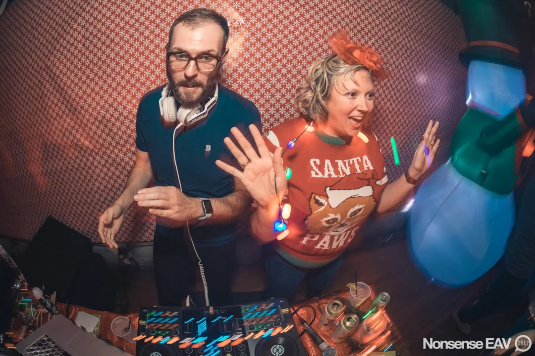 Nonsense Holiday Party 2017! Kimber + Fuller + Santa! It's Altanta's Indie Pop Dance Party! Tag your friends! Photo by Oh Snap/Fabeaux!