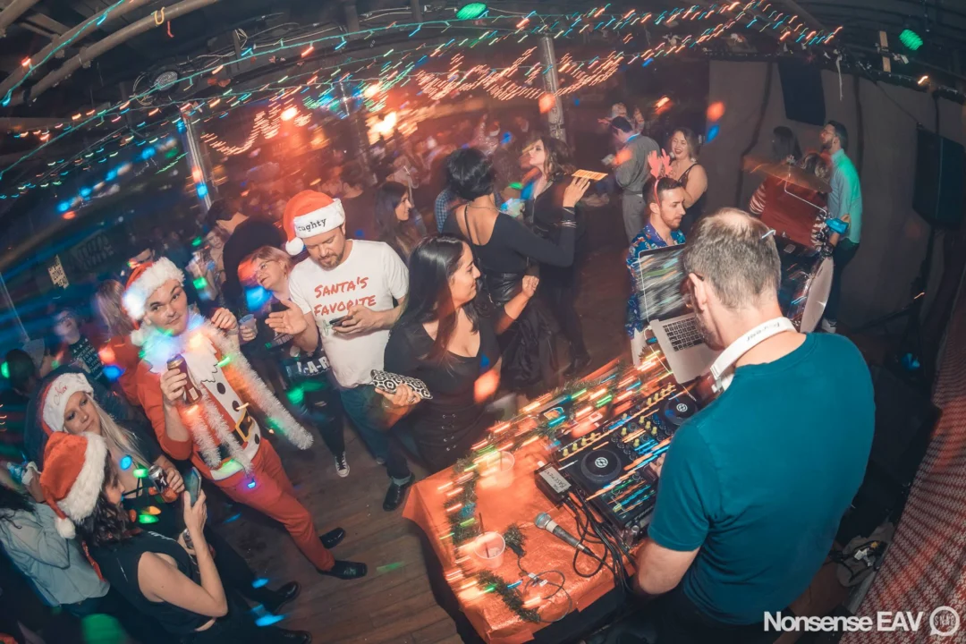 Nonsense Holiday Party 2017! Kimber + Fuller + Santa! It's Altanta's Indie Pop Dance Party! Tag your friends! Photo by Oh Snap/Fabeaux!