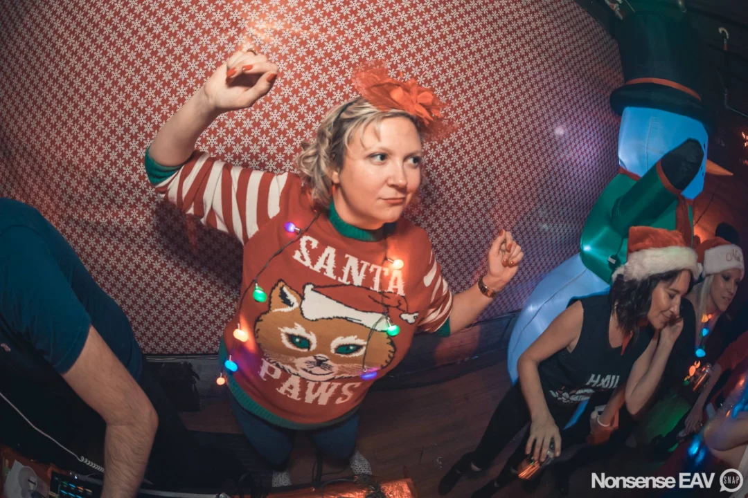 Nonsense Holiday Party 2017! Kimber + Fuller + Santa! It's Altanta's Indie Pop Dance Party! Tag your friends! Photo by Oh Snap/Fabeaux!