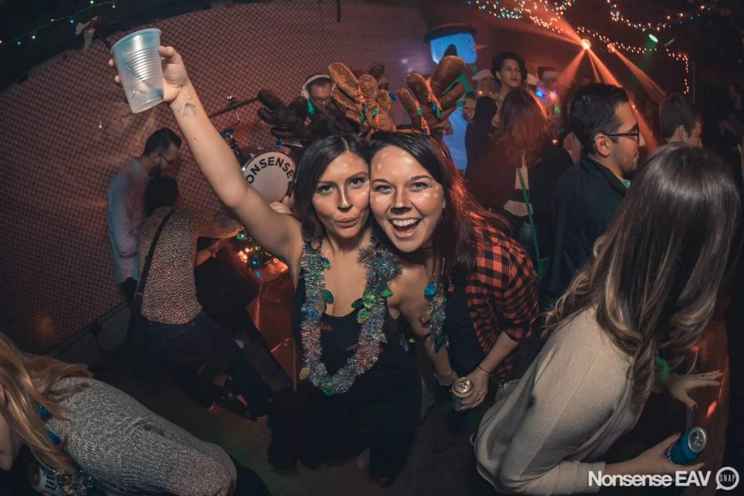 Nonsense Holiday Party 2017! Kimber + Fuller + Santa! It's Altanta's Indie Pop Dance Party! Tag your friends! Photo by Oh Snap/Fabeaux!