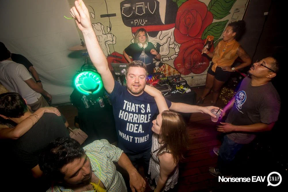Nonsense EAV Indie Pop Dance Party - July 2017 at The Basement in EAV! Kimber is the DJ! We get ridiculous! Photo by Oh Snap!