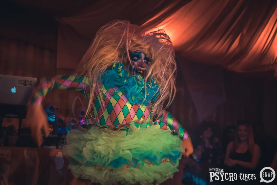 Nonsense - PSYCHO CIRCUS 2 with special guest performances by EVAH DESTRUCTION! The DJ is Kimber! 3rd Friday of every month at The Basement in EAV. Photo by Oh Snap/Fabeaux
