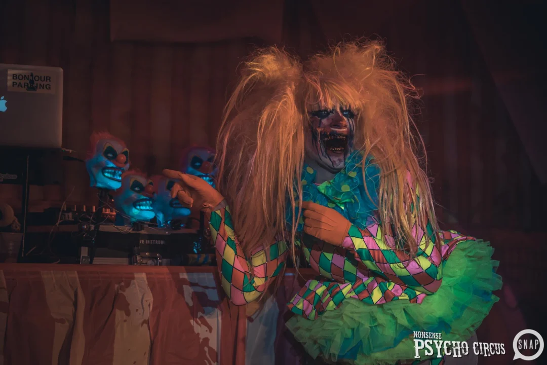 Nonsense - PSYCHO CIRCUS 2 with special guest performances by EVAH DESTRUCTION! The DJ is Kimber! 3rd Friday of every month at The Basement in EAV. Photo by Oh Snap/Fabeaux