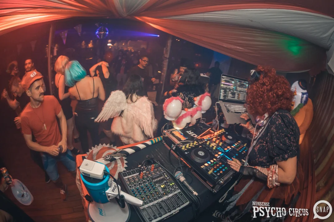 Nonsense - PSYCHO CIRCUS 2 with special guest performances by EVAH DESTRUCTION! The DJ is Kimber! 3rd Friday of every month at The Basement in EAV. Photo by Oh Snap/Fabeaux
