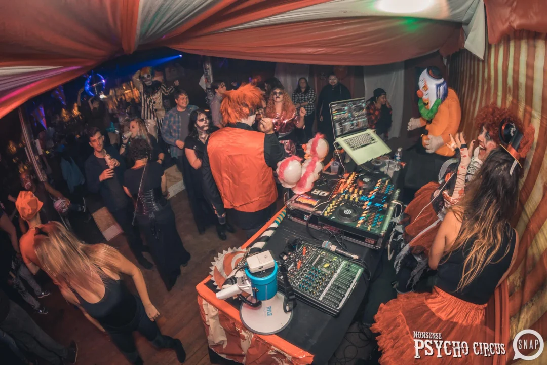 Nonsense - PSYCHO CIRCUS 2 with special guest performances by EVAH DESTRUCTION! The DJ is Kimber! 3rd Friday of every month at The Basement in EAV. Photo by Oh Snap/Fabeaux