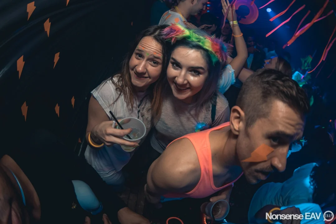 Nonsense: GLOW Indie Dance Party - February 2018! We danced! We glowed! We got ridiculous! Nonsense is the 3rd Friday of every month at The Basement. Kimber is the DJ. Photo by Oh Snap.
