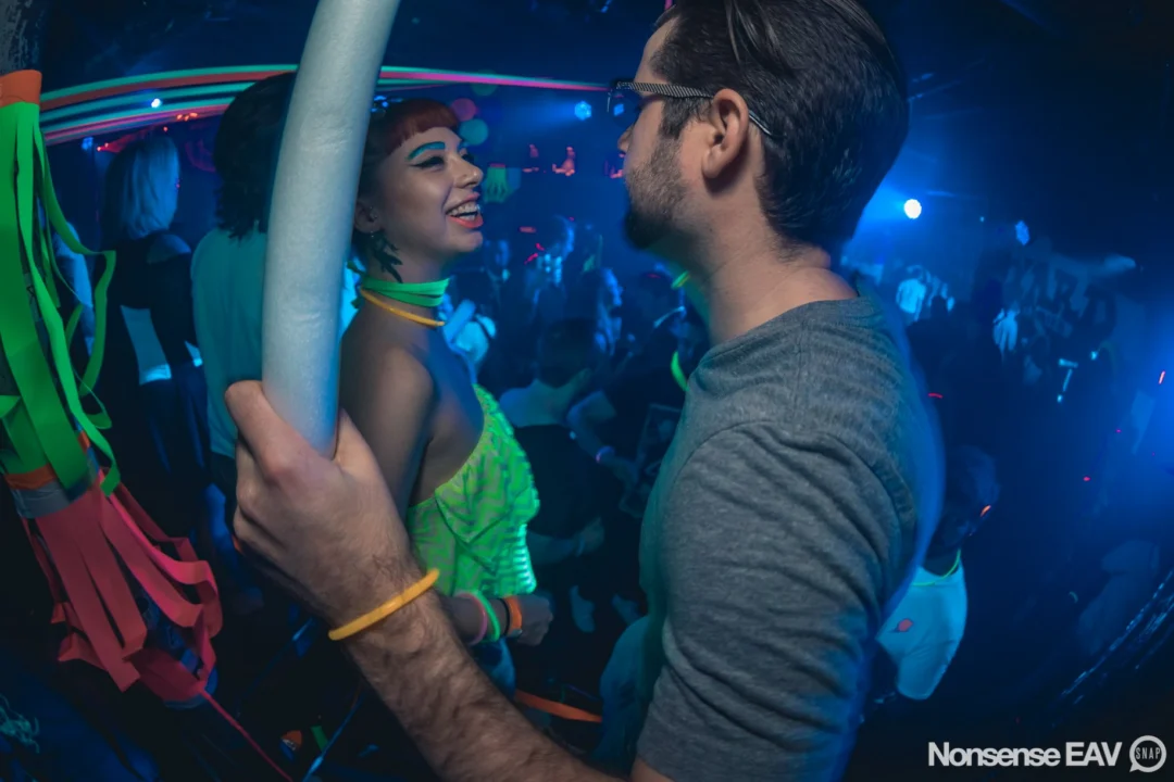 Nonsense: GLOW Indie Dance Party - February 2018! We danced! We glowed! We got ridiculous! Nonsense is the 3rd Friday of every month at The Basement. Kimber is the DJ. Photo by Oh Snap.
