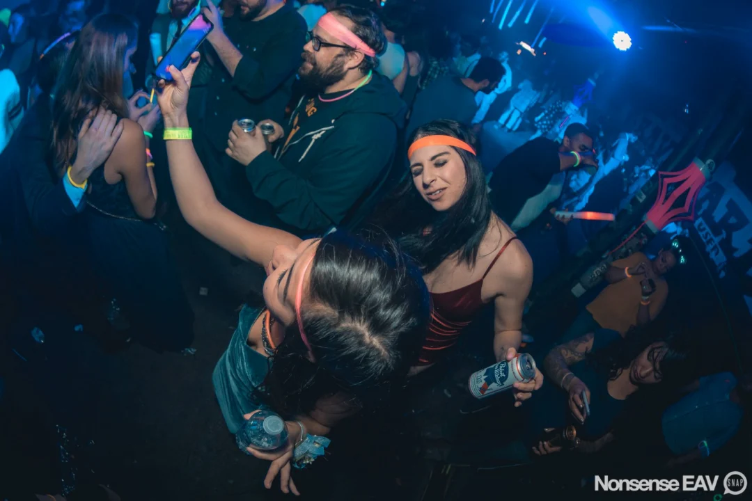 Nonsense: GLOW Indie Dance Party - February 2018! We danced! We glowed! We got ridiculous! Nonsense is the 3rd Friday of every month at The Basement. Kimber is the DJ. Photo by Oh Snap.