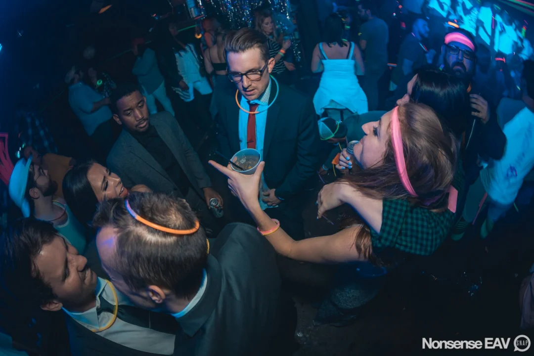 Nonsense: GLOW Indie Dance Party - February 2018! We danced! We glowed! We got ridiculous! Nonsense is the 3rd Friday of every month at The Basement. Kimber is the DJ. Photo by Oh Snap.