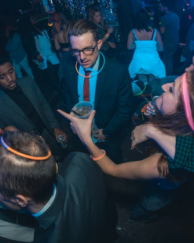 Nonsense: GLOW Indie Dance Party - February 2018! We danced! We glowed! We got ridiculous! Nonsense is the 3rd Friday of every month at The Basement. Kimber is the DJ. Photo by Oh Snap.