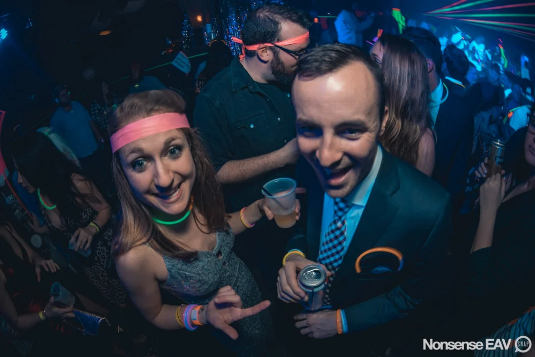 Nonsense: GLOW Indie Dance Party - February 2018! We danced! We glowed! We got ridiculous! Nonsense is the 3rd Friday of every month at The Basement. Kimber is the DJ. Photo by Oh Snap.