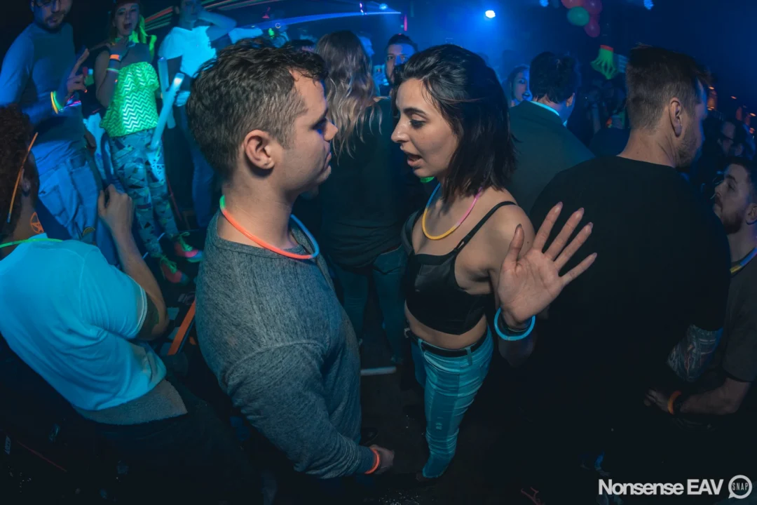 Nonsense: GLOW Indie Dance Party - February 2018! We danced! We glowed! We got ridiculous! Nonsense is the 3rd Friday of every month at The Basement. Kimber is the DJ. Photo by Oh Snap.