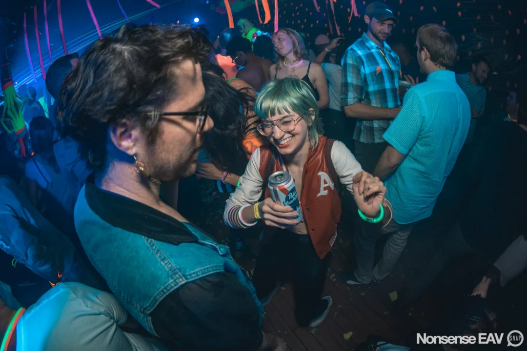 Nonsense: GLOW Indie Dance Party - February 2018! We danced! We glowed! We got ridiculous! Nonsense is the 3rd Friday of every month at The Basement. Kimber is the DJ. Photo by Oh Snap.