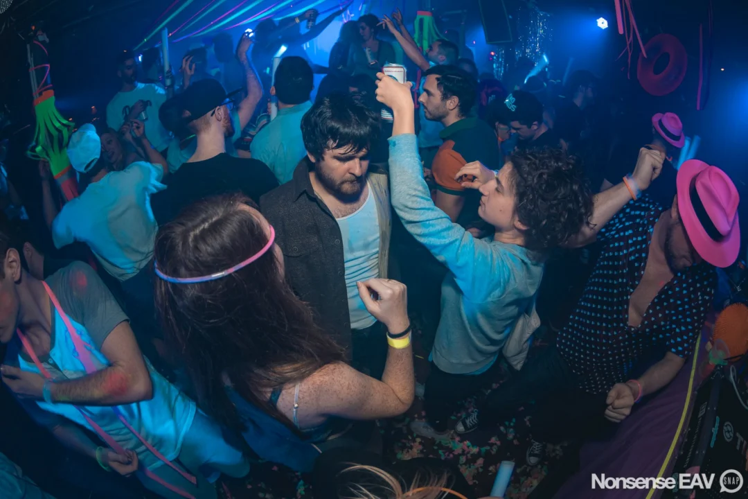 Nonsense: GLOW Indie Dance Party - February 2018! We danced! We glowed! We got ridiculous! Nonsense is the 3rd Friday of every month at The Basement. Kimber is the DJ. Photo by Oh Snap.