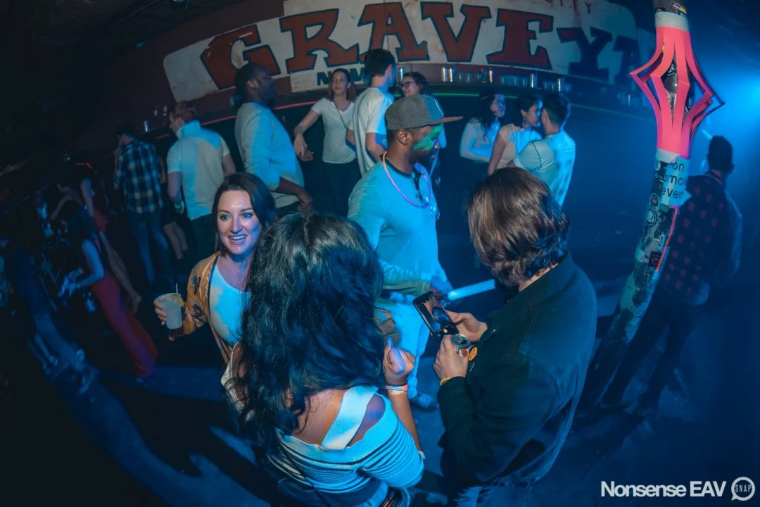 Nonsense: GLOW Indie Dance Party - February 2018! We danced! We glowed! We got ridiculous! Nonsense is the 3rd Friday of every month at The Basement. Kimber is the DJ. Photo by Oh Snap.