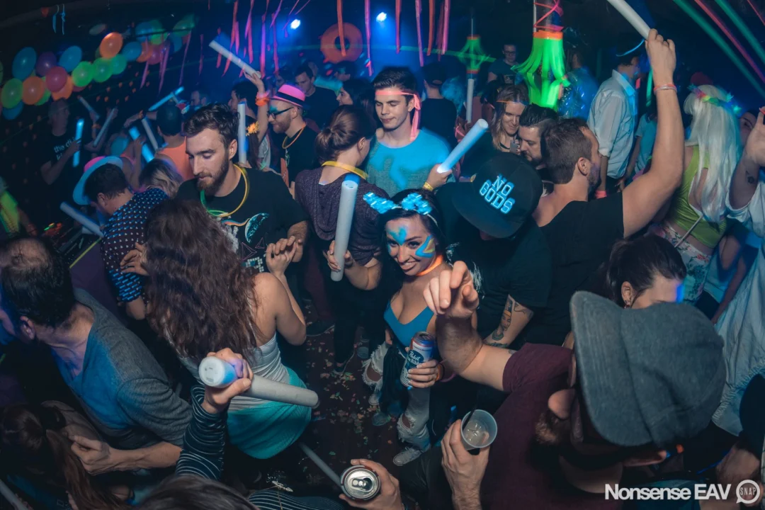 Nonsense: GLOW Indie Dance Party - February 2018! We danced! We glowed! We got ridiculous! Nonsense is the 3rd Friday of every month at The Basement. Kimber is the DJ. Photo by Oh Snap.