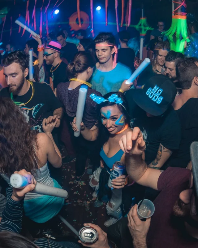 Nonsense: GLOW Indie Dance Party - February 2018! We danced! We glowed! We got ridiculous! Nonsense is the 3rd Friday of every month at The Basement. Kimber is the DJ. Photo by Oh Snap.
